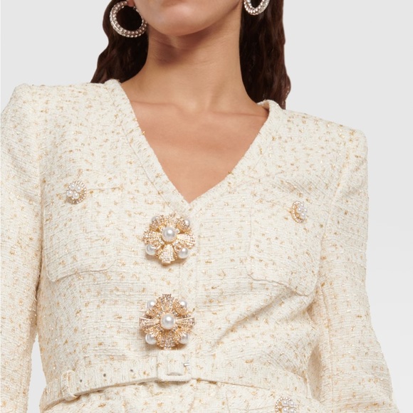 Self Portrait White and Gold Boucle Two Piece Skirt and Jacket - Size 8 - Picture 2 of 4